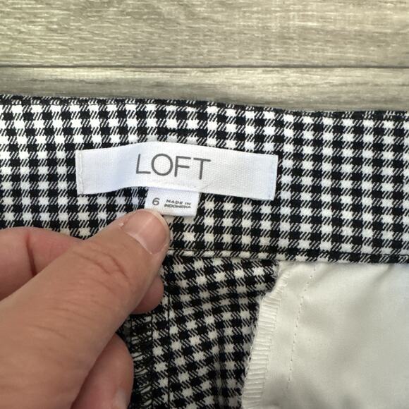 LOFT Check Pattern Mid Rise The Riviera Slim Pants Black White sz 6 - Picture 4 of 7